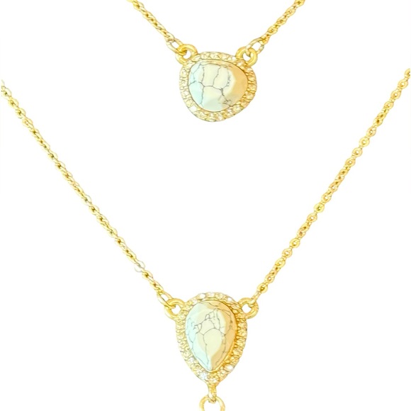 Layered Gold Natural Stone Necklace - Picture 3 of 6